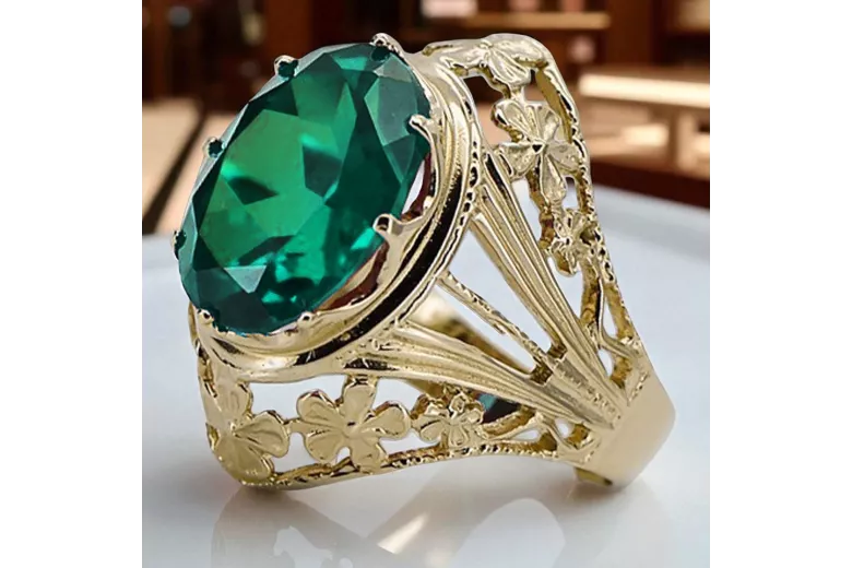 Or jaune 8 carats Emerald Anneau Artisanat vintage vrc031x-em Art Deco Style Art Déco soviétique